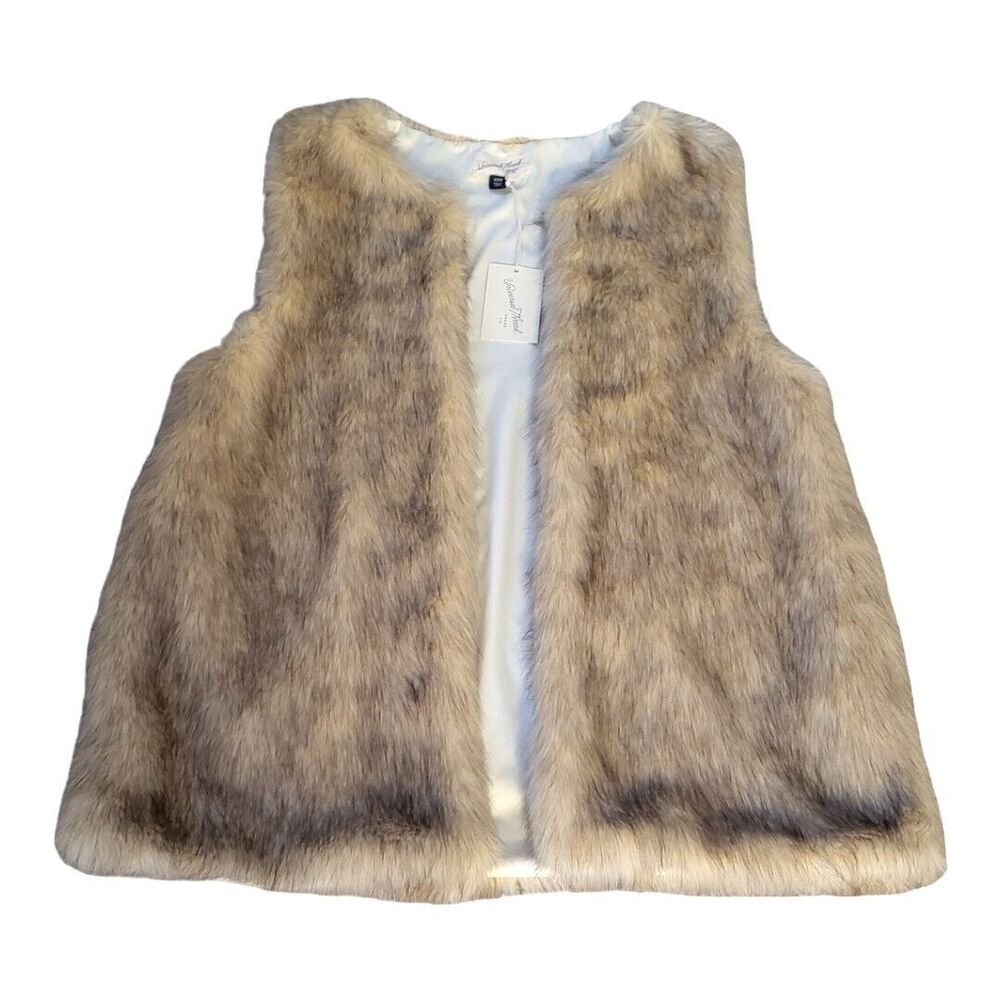 New Universal Thread brown faux fur open vest 2 side pockets Size; Medium